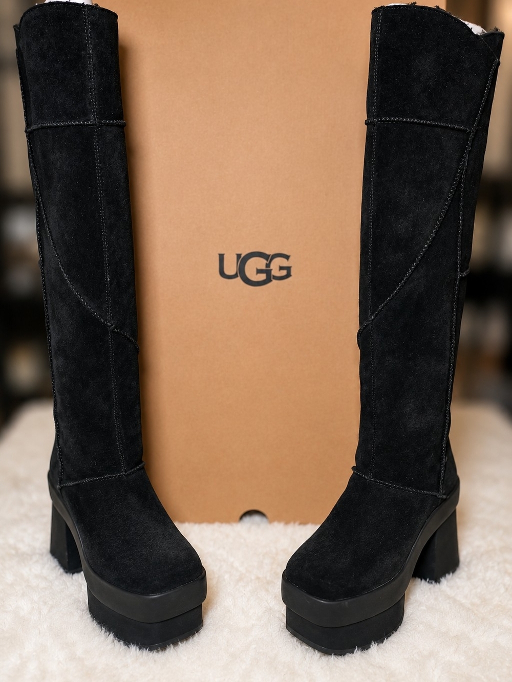 UGG Women's Black Suede Tall Platform Boots